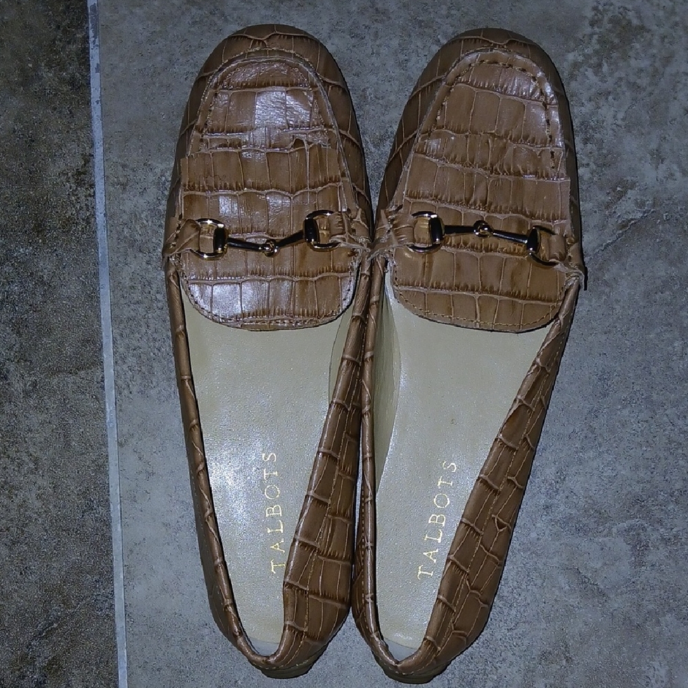 Talbots Tan Croc-Embossed Loafers